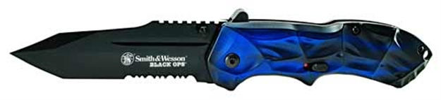 Picture of Smith & Wesson Knife Black Ops 3Rd Gen. Blue Handle Magic Assist SWBLOP3TBLS 028634704057