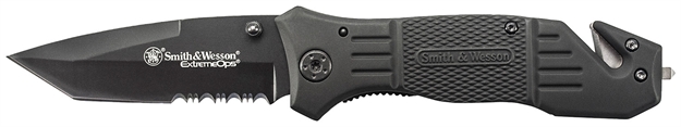 Picture of  Smith & Wesson Knives Swfr2scp Extreme Ops  3.30" Folding Tanto Part Serrated Stainless Steel Blade 4.70" Black Includes Pocket Clip