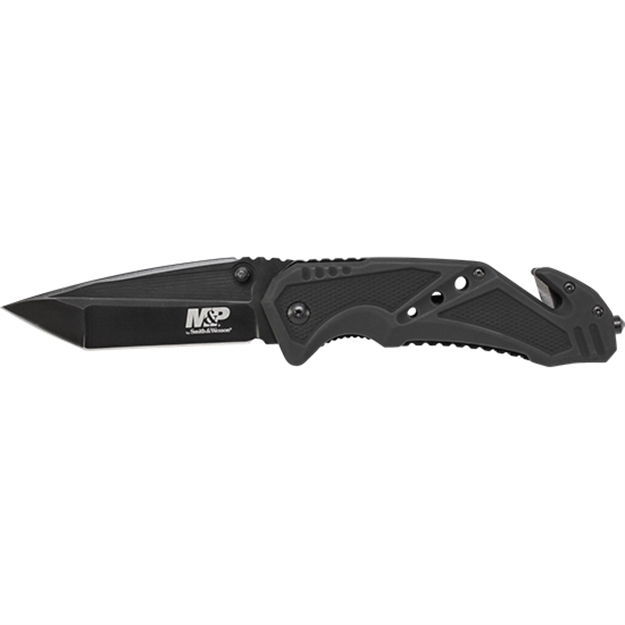 Picture of Smith & Wesson M&P Liner Lock Folding Knife, 3.79" Tanto Blade, Aluminum Handle W/Strap Cutter, Glass Break, & Pocket Clip SWMP11B