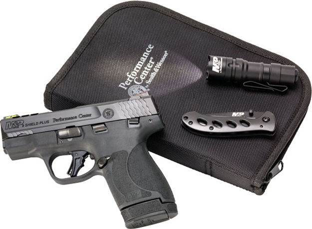 Picture of  Smith & Wesson 13255 Performance Center M&P Shield Plus Edc 9Mm Luger 3.10" Ported 10+1,13+1 Black Matte Black Armornite Stainless Steel Ported Slide Black Polymer Grip (Manual) FO Sights