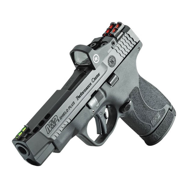 Picture of  Smith & Wesson 13253 Performance Center M&P Shield Plus 9Mm Luger 4" Ported 10+1,13+1 Black Matte Black Armornite Stainless Steel Ported Slide Black Polymer Grip (No Manual) Crimson Trace Red Dot