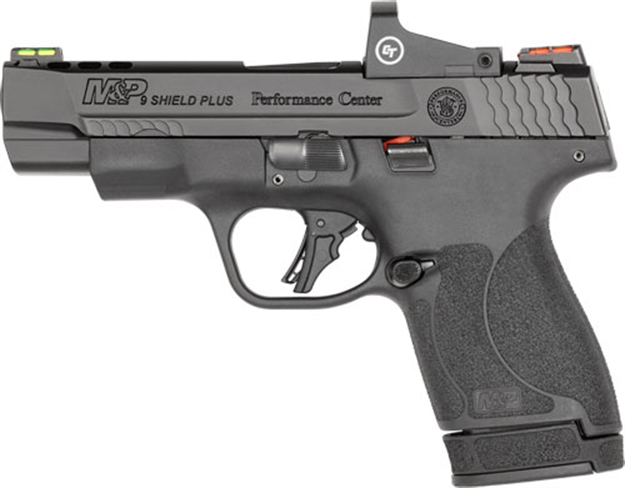 Picture of  Smith & Wesson 13253 Performance Center M&P Shield Plus 9Mm Luger 4" Ported 10+1,13+1 Black Matte Black Armornite Stainless Steel Ported Slide Black Polymer Grip (No Manual) Crimson Trace Red Dot 022188886511