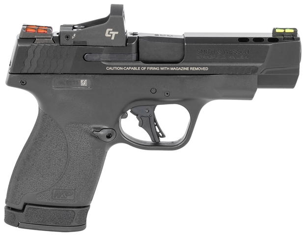 Picture of  Smith & Wesson 13253 Performance Center M&P Shield Plus 9Mm Luger 4" Ported 10+1,13+1 Black Matte Black Armornite Stainless Steel Ported Slide Black Polymer Grip (No Manual) Crimson Trace Red Dot