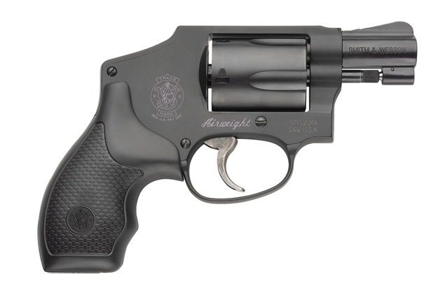Picture of  Smith & Wesson 150544 Model 442 *Ca Compliant 38 S&W Spl +P 5 Shot 1.88" Stainless Steel Barrel, Carbon Steel Cylinder, Aluminum J-Frame, Black Metal Finish, Integral Front Sight, NO Safety Lock 022188137545
