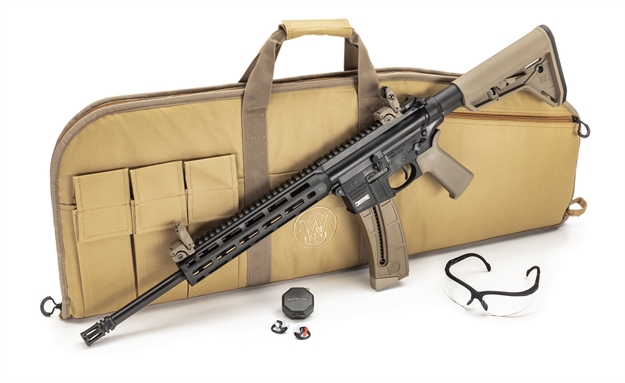 Picture of  Smith & Wesson 13729 M&P15-22 Sport Moe SL Bundle 22 LR 25+1 16.50", Black Rec, Flat Dark Earth Magpul SL Stock/Moe Grip, M&P Slim M-Lok Handguard, Includes Case, Walker's Glasses, Surefire Ear Plugs 022188893113