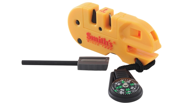 Picture of  Smiths Products 50364 Pocket Pal X2 Sharpener And Outdoor Tool Hand Held Fine/Medium/Coarse Carbide, Ceramic, Diamond Sharpener Plastic Handle Yellow