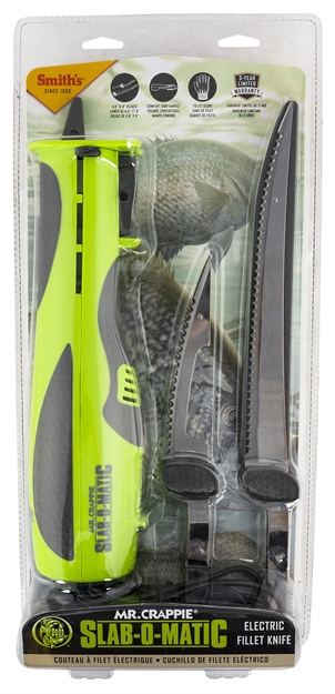 Picture of  Smiths Products 51207 Mr. Crappie Slab-O-Matic 8"/4.50" Fillet/Ribcage Serrated Stainless Steel Blade Electric Green/Gray Vented Includes Power Cord/Fillet Glove/Mesh Storage Bag