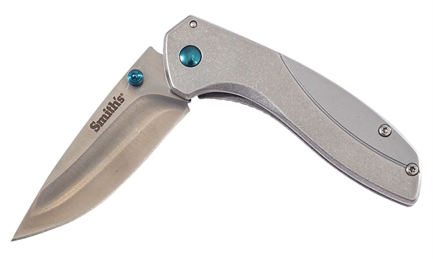 Picture of  Smiths Products 51245 Noesis  2.75" Folding Drop Point Plain Satin 400 SS Blade/Bead Blasted Stainless Steel Handle Includes Pocket Clip 027925512456