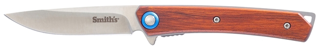 Picture of  Smiths Products 51304 Ecesis  3" Folding Drop Point Plain Satin 3Cr13mov SS Blade/Natural Wood/Black SS Handle Includes Pocket Clip