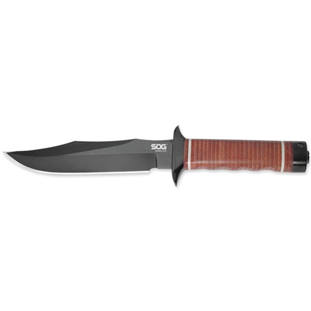 Picture of  S.O.G Sogs1tl Bowie 2.0 6.40" Fixed Plain Clip Point Black Hardcased Tini Full Tang Aus8 SS Blade/ Brown Stacked Leather Washers W/Cross Guard Handle 729857990295