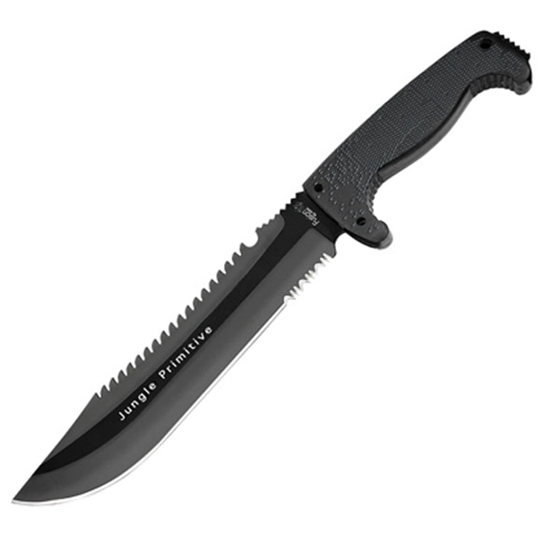 Picture of Sog Knives Jungle Primitive Fixed Blade Knife, 9.5" Partially Serrated Blade, Black, Nylon Sheath , Clam F03TN-CP