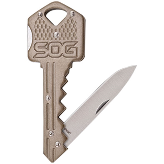 Picture of S.O.G Sog-Key102-C Key  1.50" Folding Plain Drop Point Satin 5Cr13mov SS Blade/ Brass Stainless Steel Handle KEY102-CP 729857999434