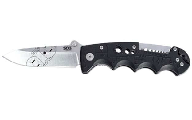Picture of  S.O.G Sog-El01-Cp Kilowatt  3.40" Folding Clip Point Plain Satin Aus-8A SS Blade Black Grn Handle Includes Belt Clip