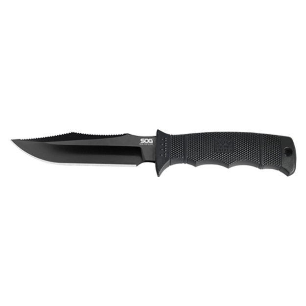 Picture of  S.O.G Soge37sncp Seal Pup Elite 4.85" Fixed Clip Point Plain Black Hardcased Ticn Aus-8A SS Blade/Black W/Grip Lines Grn Handle Includes Lanyard/Sheath 729857994781