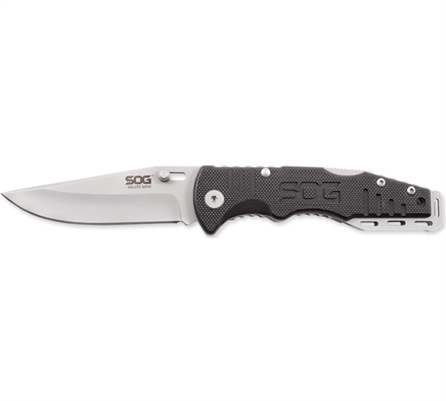 Picture of S.O.G Sogff1001c Salute Mini 3.10" Folding Clip Point Plain Bead Blasted 8Cr13mov SS Blade Black G10 Handle Includes Pocket Clip FF1001-CP 729857002424