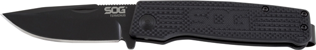 Picture of Sog Knives Terminus Folding Knife, 3" Black Clip Point Stainless Blade, Black G10 Handle, Boxed