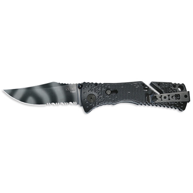 Picture of Sog Knives Trident Assisted Opening Folder -1/2 Serrated 3.75" Tiger Stripe Blade, Clam