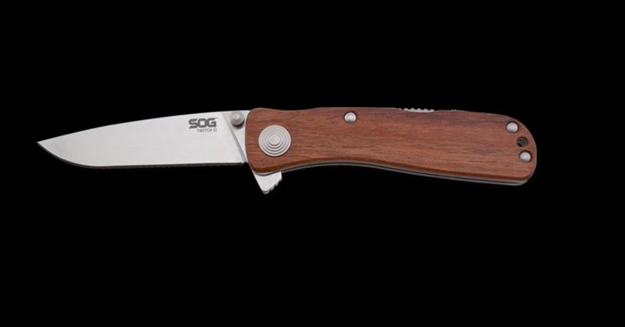 Picture of S.O.G Sogtwi17cp Twitch II 2.65" Folding Drop Point Plain Satin Aus-8A SS Blade Brown Rosewood Handle Includes Pocket Clip TWI17-CP