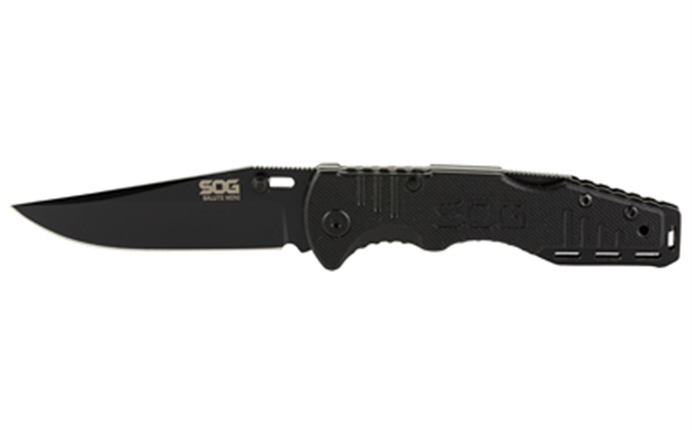 Picture of S.O.G  Salute  3.10" Folding Bowie Clip Point Plain Black Tini 8C13mov Blade, Black Textured G10 Handle FF1101CP