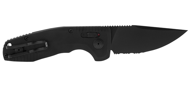 Picture of  S.O.G Sog-15-38-08 Sog-Tac Auto Compact 2.94" Folding Straight Back Part Serrated Black Tini Cryo D2 Steel Blade Black Micro-Textured Anodized Aluminum Handle Includes Pocket Clip 729857011730