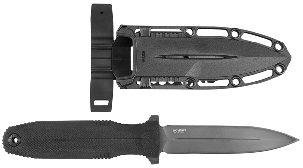 Picture of S.O.G Sog17610157 Pentagon FX 4.77" Fixed Spear Point Plain Black Titanium Nitride Cryo Cpm S35vn Blade/G10 Blackout Handle SOG-17-61-01-57 729857011501