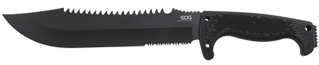 Picture of S.O.G Sogf03tncp Jungle Primitive 9.50" Machete Clip Point Plain Black Hardcased W/Saw Spine 8Cr13mov SS Blade Black W/Digi-Grip Kraton Handle Includes Sheath SOG-F03TN-CP