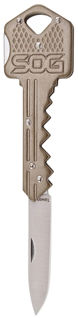 Picture of S.O.G Sog-Key102-C Key  1.50" Folding Plain Drop Point Satin 5Cr13mov SS Blade/ Brass Stainless Steel Handle KEY102-CP