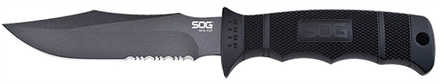 Picture of S.O.G Sogm37ncp Seal Pup  4.75" Fixed Clip Point Part Serrated Powder Coated Aus-8A SS Blade Black W/Raised Diamond Pattern Grn Handle Includes Lanyard/Sheath SOG-M37N-CP