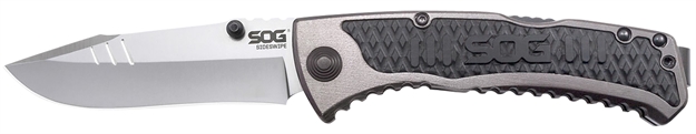 Picture of  S.O.G Sog-Sw1011-C Sideswipe  3.40" Folding Clip Point Plain Bead Blasted 7Cr15mov SS Blade Gray Anodized Aluminum/G10 Handle Includes Belt Clip 729857003858