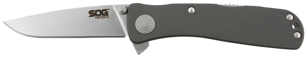 Picture of S.O.G Sogtwi8cp Twitch II 2.65" Folding Drop Point Plain Satin Aus-8A SS Blade Gray Anodized Aluminum Handle Includes Belt Clip SOG-TWI8-CP 729857994552