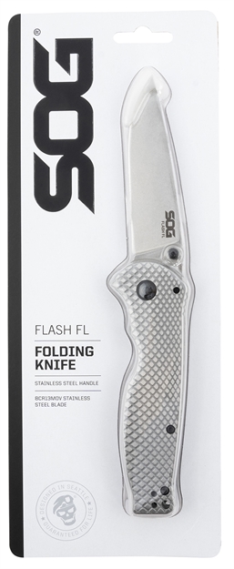 Picture of  S.O.G Sog14180157 Flash FL 3.40" Folding Drop Point Plain Satin 4116 Stainless Steel Blade/Silver Stainless Steel Handle Includes Pocket Clip