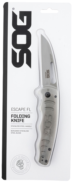Picture of  S.O.G Sog14520157 Escape FL 3" Folding Sheepsfoot Plain 8Cr13mov SS Blade Silver W/ "Sog" Stainless Steel Handle Includes Pocket Clip