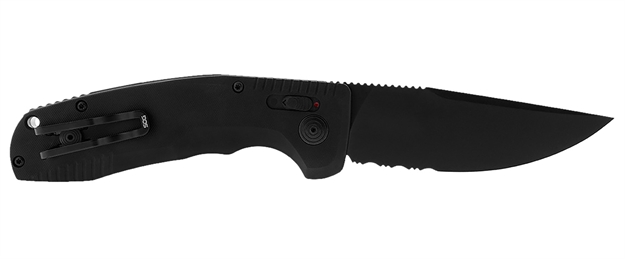 Picture of S.O.G Sog15380257 Sog-Tac Auto 3.43" Folding Part Serrated Black Tini Cryo D2 Steel Blade Black Micro-Textured Anodized Aluminum Handle Includes Pocket Clip SOG-15-38-02