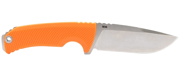 Picture of  S.O.G Sog17060343 Tellus FX 4.20" Fixed Clip Point Plain Stonewashed Cryo 440C SS Blade/ Blaze Orange Textured Grn Handle