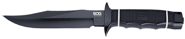 Picture of S.O.G Sogs10bk Tech Bowie  6.40" Fixed Plain Clip Point Black Hardcased Tini Aus8 SS Blade/ Black W/ White "Sog" Logo Kraton Handle S10B-K