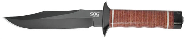 Picture of  S.O.G Sogs1tl Bowie 2.0 6.40" Fixed Plain Clip Point Black Hardcased Tini Full Tang Aus8 SS Blade/ Brown Stacked Leather Washers W/Cross Guard Handle