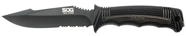 Picture of S.O.G Sogss1003cp Seal Strike 4.90" Fixed Clip Point Part Serrated Aus-8A SS Blade Black Textured Grn/Ss Handle Includes Belt Clip/Sheath SS1003-CP 729857002516