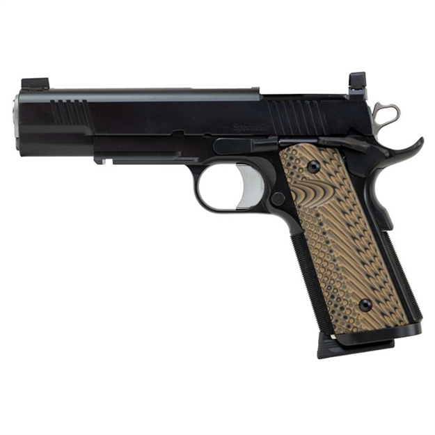 Picture of  Dan Wesson 01799 Specialist  45 Acp 8+1 (2) 5" Match Grade Stainless Barrel, Black, Beavertail Frame With Pic. Rail, Optic Cut Serrated Side, Black/Brown G10 Grip, Night Sights