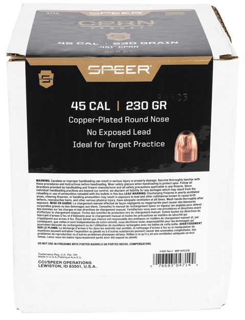 Picture of Speer Plinker Handgun Copper Plated Round Nose Bullets 454-230Gr, 500 CT 4714 076683047144