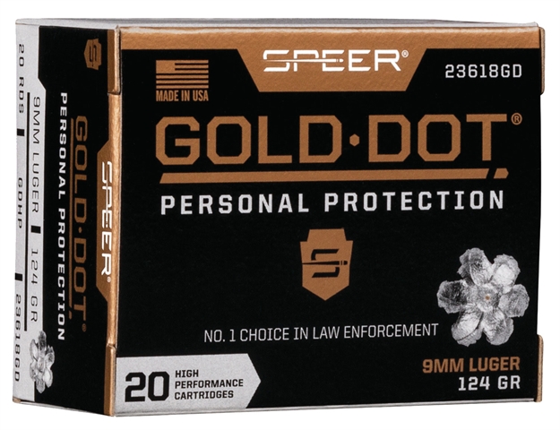 Picture of Speer Ammunition Gold Dot Personal Protection Handgun Ammo 9Mm Luger, Gdhp, 124 Gr, 1150 Fps, 20 Rnd, Boxed 23618GD