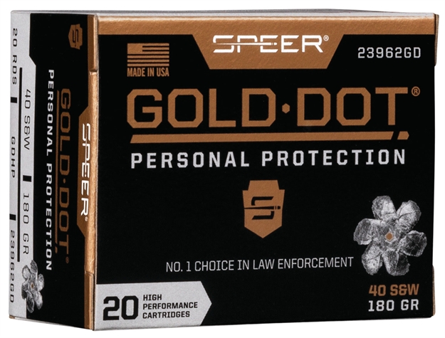 Picture of Speer Ammunition Gold Dot Personal Protection Handgun Ammo 40 S&W, Gdhp, 180 Gr, 1025 Fps, 20 Rnd, Boxed 23962GD