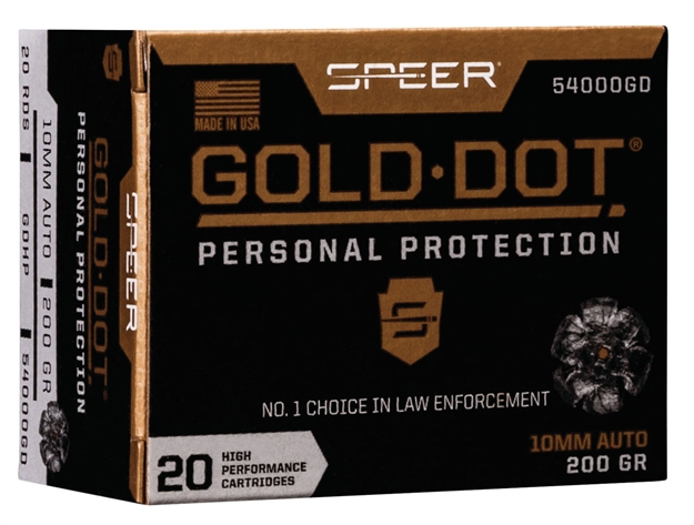 Picture of Speer Ammunition Gold Dot Personal Protection Handgun Ammo 10Mm, Gdhp, 200 Gr, 1100 Fps, 20 Rnd, Boxed 54000GD 604544646672