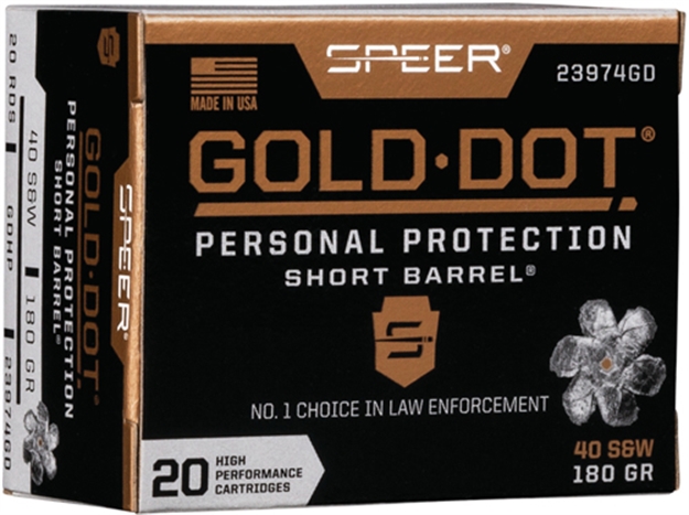 Picture of Speer Gold Dot Short Bbl 40Sw 20Rd 10Bx/Cs 180Gr Gdhp 23974GD