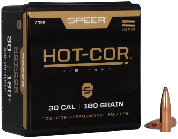 Picture of  Speer 2053 Hot-Cor  30Cal 180Gr Spitzer Soft Point 100 Per Box/5 Case 076683020536