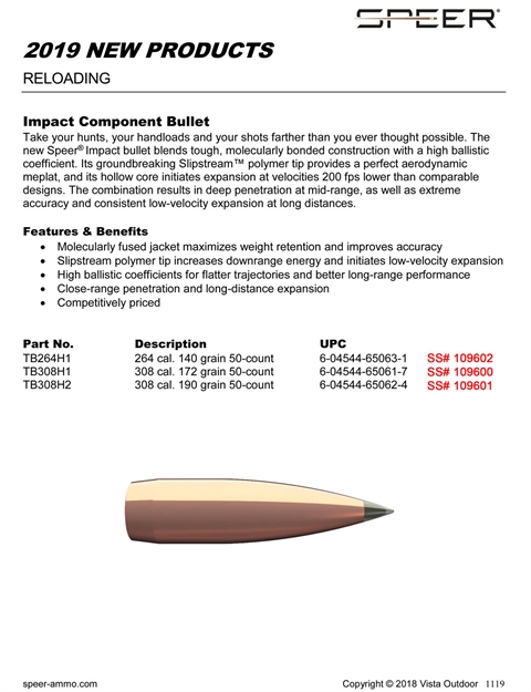 Picture of Cci/Speer 308 Win, 180 Grain, Tipped Plated Copper Bonded, 50 Bullets Per Box TB308H2 604544650624