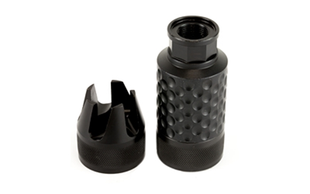 Picture of  Spikes Tactical Sakb0200 Barking Spider2 Muzzle Brake Black Nitride 4140 Chromoly Steel With 5/8"-24 Tpi Threads, 3.75" Oal & 1.40" Diameter For 30 Cal
