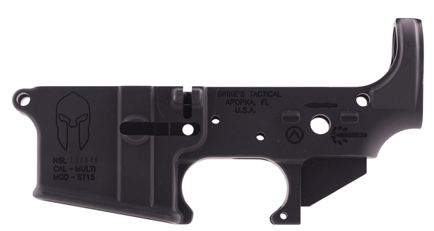 Picture of  Spikes Stls021 Spartan Stripped Lower Receiver Multi-Caliber 7075-T6 Aluminum Black Anodized For Ar-15