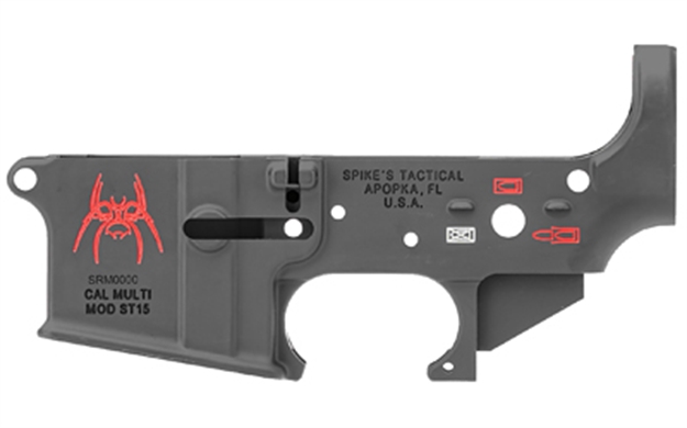 Picture of Spikes Stls019cfa Spider Stripped Lower Receiver Multi-Caliber 7075-T6 Aluminum Black Anodized With Color Fill For Ar-15 STLS019-CFA