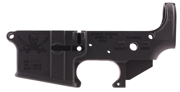 Picture of  Spikes Stls016 Calico Jack Stripped Lower Receiver Multi-Caliber 7075-T6 Aluminum Black Anodized For Ar-15 855319005020