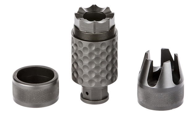 Picture of  Spikes Tactical Sakb0100 Barking Spider2 Muzzle Brake Black Nitride 4140 Chromoly Steel With 1/2"-28 Tpi Threads, 3.75" Oal & 1.40" Diameter For 5.56X45mm Nato